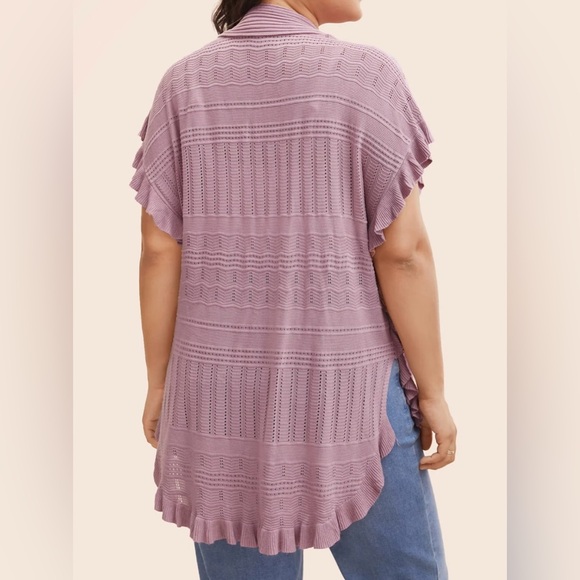 Mauve Textured Patchwork Ruffle Trim Cardigan - Picture 2 of 5